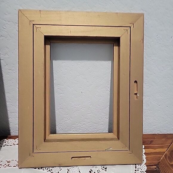 Pair Vtg MCM Wood Art Frames Linen lined holds 10x13 & 5x7 no glass Gallery Wall - Picture 6 of 13